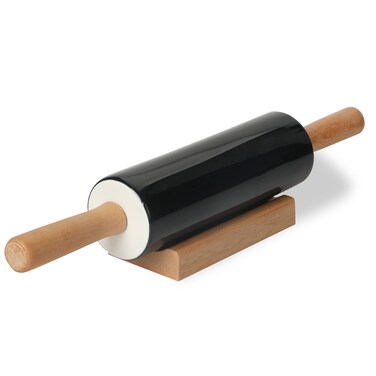 Ceramic Rolling Pin,16 inch with Wooden Handle and Stand, Rolling Pin for Baking Pastry, Pizza, Dough, Cookie, Pie Crust, Pasta, Bakery, Non-Stick Surface, Easy to Clean (White)