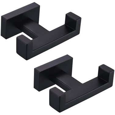 Angle Simple Bathroom Towel Hooks, Stainless Steel Shower Double Robe Coat Hooks for Wall, Matte Black, 2 Pack