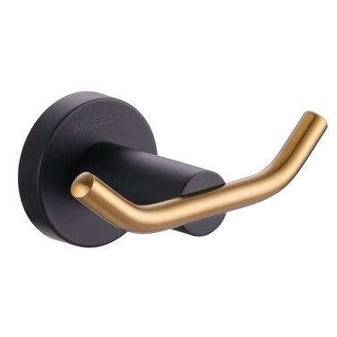 ARCORA Towel Hooks Black and Gold, SUS 304 Stainless Steel Double Wall Hooks, Heavy Duty Robe Hooks, Bathroom Towel Hooks for Wall