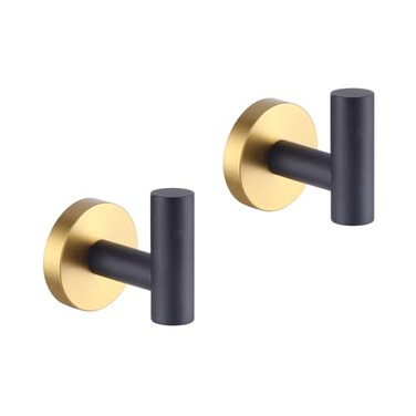 GERZWY Stainless Steel Towel Hook Robe Hook Coat Hook Heavy Duty Wall Mounted Luxury Hooks for Bathroom Hotel 2 Pack (Black &amp; Gold)