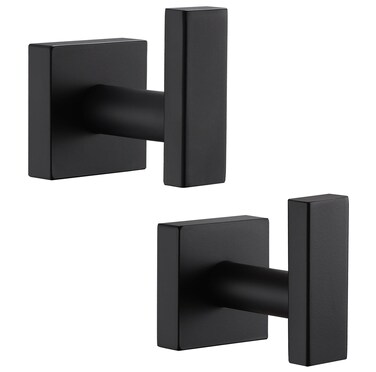Angle Simple Bathroom Towel Hooks, Stainless Steel Robe Coat Hooks for Wall, Matte Black, 2 Pack