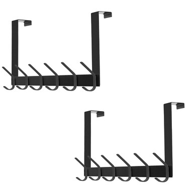 DOKU 2Pack Over The Door Hook, Heavy Duty Over Door Hanger Holder for Coat Robe Hat Clothe Towels Hanging, Bathroom Organizer Towel Rack 12 Hooks, Matte Black