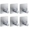 xdgeLoad Adhesive Towel Hooks for Bathroom, Silver Adhesive Heavy Duty Towel Hooks 6 Pack for Hanging/Bathroom/Kitchen/Robe, Stainless Steel Matte Towel Wall Hooks Without Punching