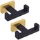 Angle Simple Towel Hook Black Gold 2 PCS, Stainless Steel Double Hook for Bathroom, Square Robe Hook, Hand Towel Holder for Wall