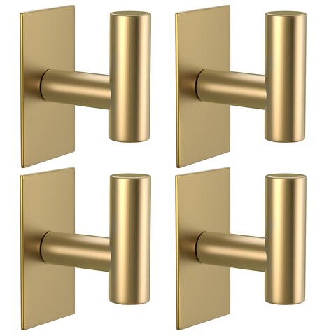 VAEHOLD Wall Towel Hooks, Heavy Duty Sticky Holder Waterproof Towel Hooks for Hanging Coat, Clothes, Closet Hook Wall Mount for Kitchen (Gold, Adhesive 4 Pack)