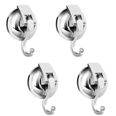 Apkhgtb Suction Cup Hooks for Shower, Bathroom, Kitchen, Glass Door, Mirror, Tile &acirc;&euro;&ldquo; Loofah, Towel, Coat, Bath Robe Hook Holder for Hanging &acirc;&euro;&ldquo; Waterproof Wreath Hanger (Silver 4Pack)