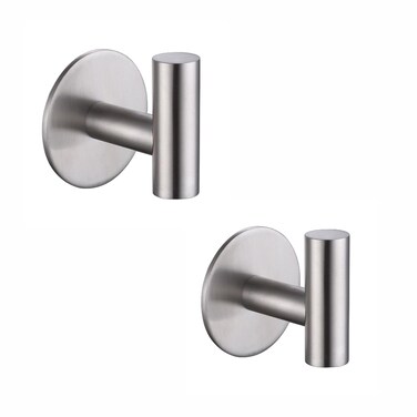 Zuvky Self Adhesive Hooks 304 Stainless Steel Heavy Duty Hangers Without Nails for Bathrooms Kitchen Livingroom Garage Hotel Waterproof Towel Hook-2 Pack (Silver)