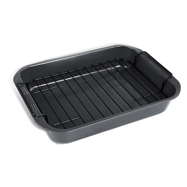 kitCom Bakeware Nonstick Roaster, Nonstick Roasting Pan with Rack, Great For Roast Chicken, Roasts And Turkeys - 15 Inch x 11 Inch (5.8 QT), Gray