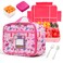 EnigmaMama Kids Lunch Bag Set for Girl Dinosaur Lunch Bag with Name Tag &amp; 6-Compartment Lunch Bento Box Insulated Lunch Tote (Pink bag+box