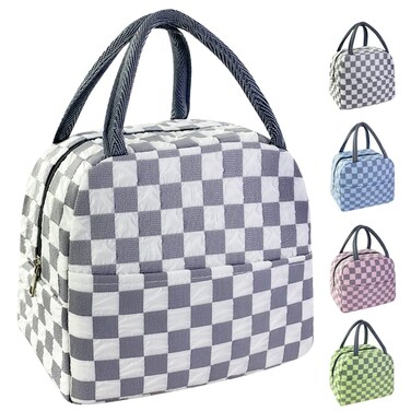 Mziart Cute Lunch Bag for Women Men, Aesthetic Lunch Bag Reusable Insulated Lunch Tote Bag Kawaii Lunch Box Container Waterproof Lunch Cooler Bag for Work Office Travel Picnic (Gray)