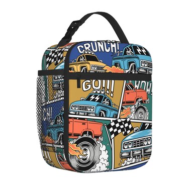 YOZIRIBO Kids Lunch Box Lunch Bag for Boys Men, Reusable Insulated Lunch Boxes Tote Bag, High Capacity Leakproof Thermal Cooler Sack Food Handbags for School Work Picnic Camping Gifts (Monster Trucks)