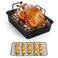 TeamFar Roasting Pan, 14inch Coated Turkey Roaster Lasagna Pan with V-Shaped Rack &amp; Flat Rack, Non-Stick Coating &amp; Stainless Steel Core, Healthy &amp; Heavy Duty, Deep Sides &amp; Easy to Clean, Set of 3