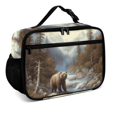 Muishi Grizzly Bear Reusable Lunch Box Insulated Lunch Bag Cooler Bag Lunchbox Meal Food Container Tote Bag for Women Kids Girls Boy School Camping Hiking Picnic Beach Travel