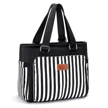 HSHRICH Large Women Lunch Bags for Work/Insulated Adult Lunch Box for Women/Leakproof Cooler Lunch Tote Bag with Storage Pocket. Reusable Lunch Cooler Purse for Work Picnic Hiking 12L, Black Stripes