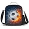 PrelerDIY Football Lunch Box - Insulated Lunch Box for Kids Soccer Design with Side Pocket &amp; Shoulder Strap Lunch Bag, Perfect for School/Camping/Hiking/Picnic/Beach/Travel