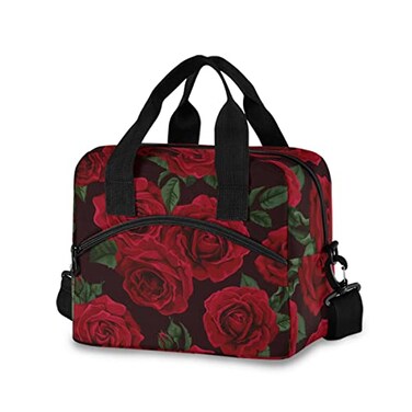 Insulated Lunch Bag for Women Men Red Rose Flower Floral Lunch Box Reusable Lunch Cooler Bag Large Lunch Tote Bag for Work Picnic Travel School