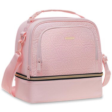 Everfun Insulated Lunch Bag for Women Double Deck Lunch Box 15 Can Leakproof Portable Reusable Tote Bag Lunch Cooler for Work, Pink