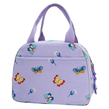Lunch Bag for Women Cute Embroidered Butterfly Lunch Box Insulated Leakproof Purple Lunch Tote Bag for Adult Large Lunch Sack Bag Reusable Lunch Bags for Work Picnic Travel Butterfly Gifts