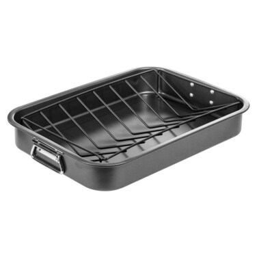 Imperial Home Carbon Steel Roasting Pan with V Rack, Roaster with Baking Rack, Nonstick Pan, Deep Lasagna Pan, Pans for Cooking, Baking Pans, Cooking Pan, Dishwasher Safe Cookware