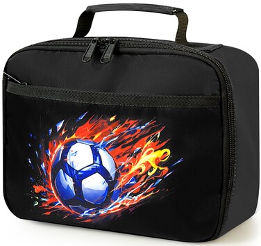 ZLIUCCR Kids Lunch Box for Boys Girls Insulated Lunch Bag Reusable Cooler Lunch Box for Toddler Child School Daycare Picnic (Soccer Ball Black)