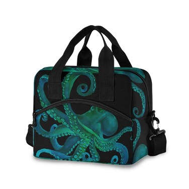 Insulated Lunch Bag for Women Men Watercolor Green Sea Octopus Lunch Box Reusable Lunch Cooler Bag Large Lunch Tote Bag for Work Picnic Travel School