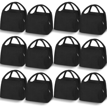 Chunful 12 Pcs Lunch Bag Bulk for Kids Women Adult Reusable Lunch Bag Pouch with Aluminum for School Office Work Employees(Black)