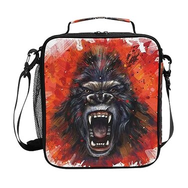 MFTJYO King Kong Lunch Box for Boys Furious Cooler Insulated Lunch Bag Cooler Bag Tote Freezable Shoulder Strap Lunchbox Zipper Waterproof Picnic Meal for School