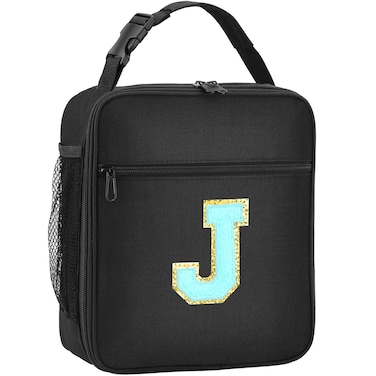 SANBADA Initial Insulated Lunch Bag, Lunch Box with Initial Letter Patch for Teen Adult, Reusable Lunch Bag for Men Women, Ideal Back to School Gift Birthday Gift, Blue J