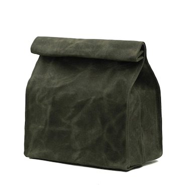 Kaaltisy Heavy Duty 16oz Waxed Canvas Lunch Bag, Foldable Lunch Box with Hook &amp; Loop, Reusable Meal Holder for Men Women - Army Green - Hard Feel