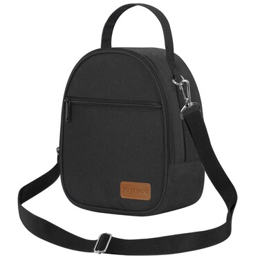 Joymee Crossbody Lunch Box Lunch Bag for Men Women Adult Portable Leakproof Reusable Insulated -Lunchbox Small Cooler with Shoulder Strap Side Pockets Front Pocket for Work Travel - Black