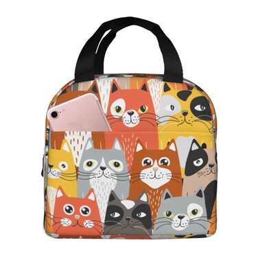 Fiokroo Lunch Bag Insulated Cute Cartoon Cats Lunch Box Reusable Waterproof Lunch Tote Bag For School Work College Outdoor Travel Picnic, 6l