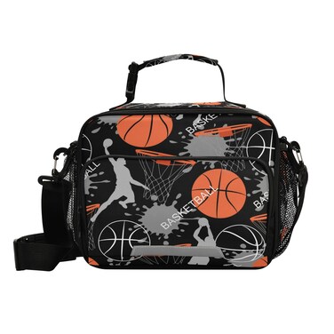 Dussdil Basketball Game Lunch Bags for Boys Men Sports Ball Lunch Box Insulated Thermal Cooler Bag Reusable Organizer Tote Lunch Bag with Adjustable Shoulder Strap for School Picnic Beach Sporting