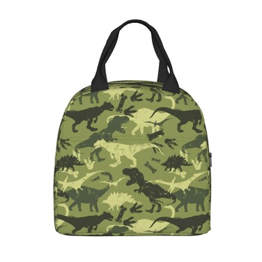 PrelerDIY Dinosaur Lunch Box - Insulated Lunch Bags for Women/Men Camouflage Style Reusable Lunch Tote Bags, Perfect for Office/Camping/Hiking/Picnic/Beach/Travel