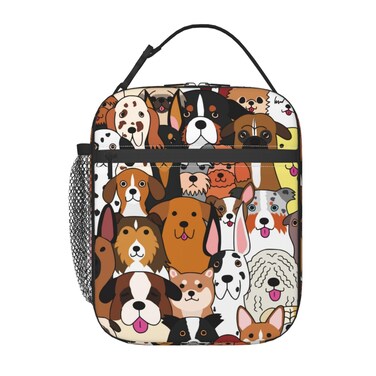 HKHEHOP Dog Cartoon Face Lunch Bag Insulated Reusable Lunch Box Lunch Tote Lunchbox Portable Bento Bags For Men Women Office Work Travel Picnic Camping