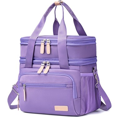 Weitars Insulated Lunch Box for Women Men-Dual Compartment Waterproof Reusable Large Lunch Bag Wide-Open Tote Cooler Bag for Working Picnic Hiking (15L) (Purple)