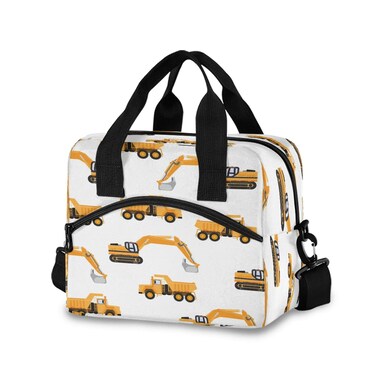 Lunch Bag for Kids Industrial Car Excavator and Trucks on White Insulated Cooler Lunch Box Large Capacity Lunch Organizer for Boys Girls