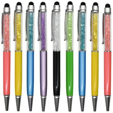 Maydahui 12 PCS Crystal Diamond Capacitive Ballpoint Pens Universal Touch Screen Stylus Pen Retractable 2 in 1 Pens Black Ink for School Party Office