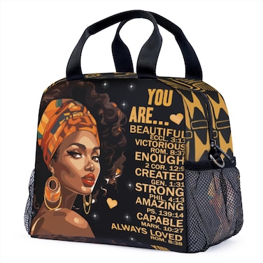 OIIJZzy African Black Girl Lunch Bag for Kids, African American Girl Lunch Box, Black Girl Magic Lunch Bags for Toddler, Afro Princess Lunch Bag with Adjustable Strap