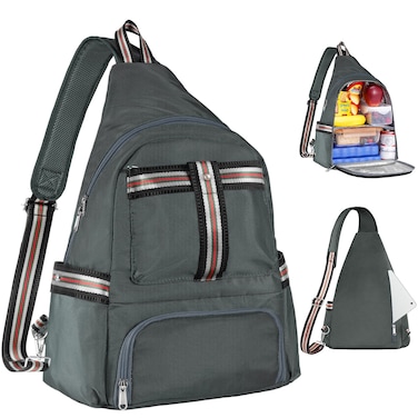 HesLaus Crossbody Lunch Backpack, Double Deck Insulated Lunch Box for Men Women Adult, Leakproof Lunchbox with Side Pokets for iPad, Large Cooler Bag for Work Office Hiking Beach Picnic, Grey-Pro