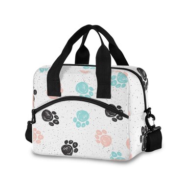 Blueangle Doodle Dog Paw Print Insulated Lunch Bag with Detachable Shoulder Strap &amp; Carry Handle, Eco-friendly Cooler Bag Tote Bag,School Lunch Box for Kids,Men,Women