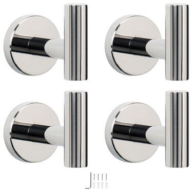 NearMoon Bath Towel Hooks- SUS 304 Stainless Steel Robe Hook Holder, Heavy Duty Coat Hook for Bathroom Livingroom Hotel Kitchen Garage, Wall Mounted- 4 Pack (Chrome Finish)