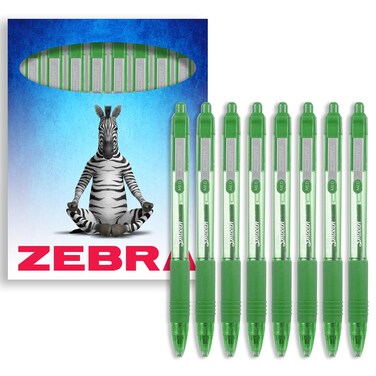 Zebra Z-Grip Smooth Retractable Ballpoint Pen - 1.0mm Nib - Green - Pack of 8 - In Gift Box