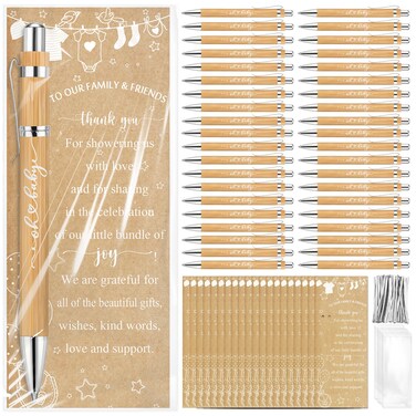 Zhanmai 36 Set Rustic Baby Shower Favors for Guests Include 36 Ballpoint Pens 36 Thank You Cards 36 Bags and Ties Baby Shower Return Gifts for Guest Game Prizes Gender Reveal Party Supplies