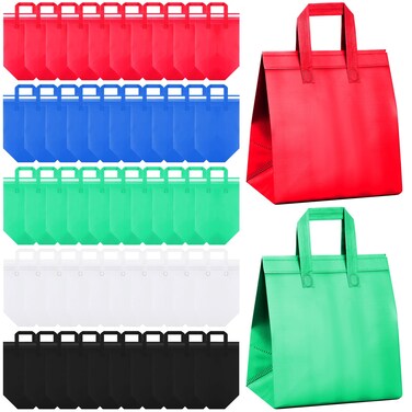 Hushee 200 Pcs Insulated Take out Bags Bulk Thermal Insulation Take Away Bags Disposable Cooler Bags 10.24x11.02x6.69 Inch for Grocery Lunch Hot Cold Frozen Food Delivery Shipping(Colored)