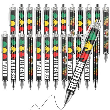 Jetec 24 Pcs Black History Month Retractable Ballpoint Pen Black Ink Quote Pens Cute Work Pens for Men Women Adults Student Writing Office Classroom Gifts African American Celebration Party