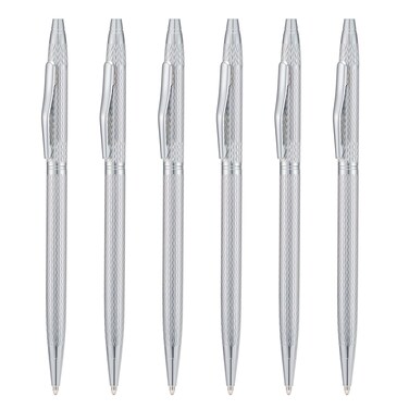 Wikult 6 Pack Silver Slim Metal Ballpoint Pen, 1mm Medium Point Black Ink Smooth Writing, for Business Office Teacher Student Wedding Guest Pen