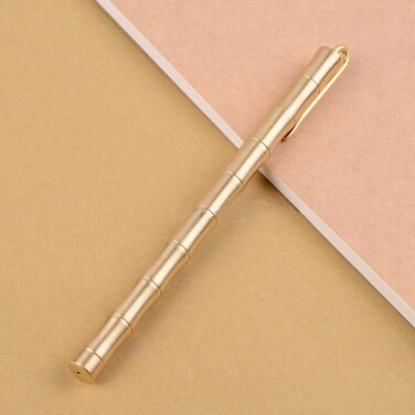 EKLOEN Bamboo Joint Brass Pen Portable Delicate Signature Pen Ballpoint Pen with Clip