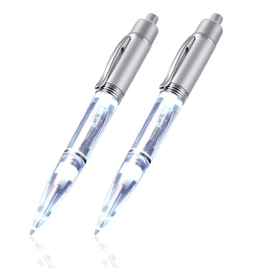 Penyeah Pen Light - LED Pen with Light, Light Up Penlight for Night Writing Ballpoint Pen for Night Writer - Replacement Refills Accessorries Included-2 PK -White Light