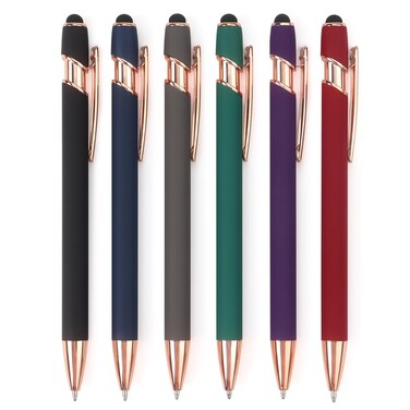 6 Pack Ballpoint Pen 2-in-1 Stylus Retractable Ballpoint Pen with Stylus tip, Metal Stylus Pen for Touch Screens, 1.0 mm Black Ink, 6 Different Color