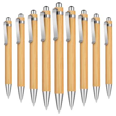 Bamboo Wooden Retractable Ballpoint Pen Black Ink 1 mm Pens Engraved Journaling Pen Refills Products Set Pens for Gifts Writing Office School Supplies (12 Pieces)